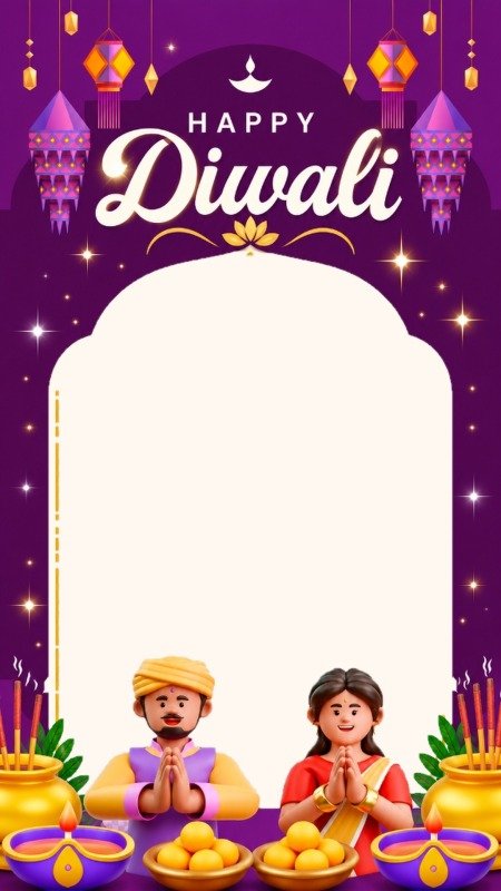 Festive 3D Couple Laddu & Kandil Diwali Frame